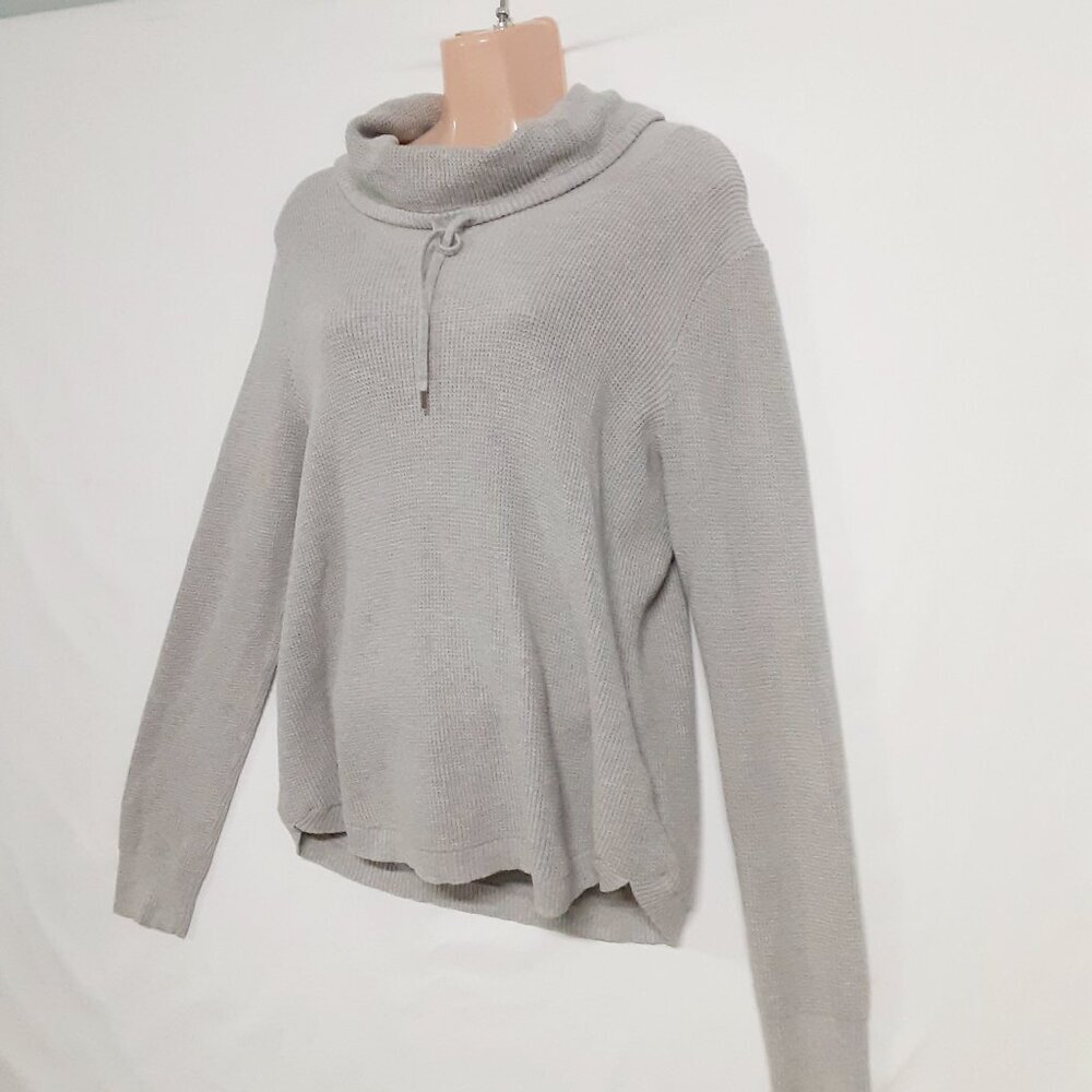 Ralph Lauren Women Cowl Neck Waffle Pullover Sweater Size L Gray Cotton Long/S